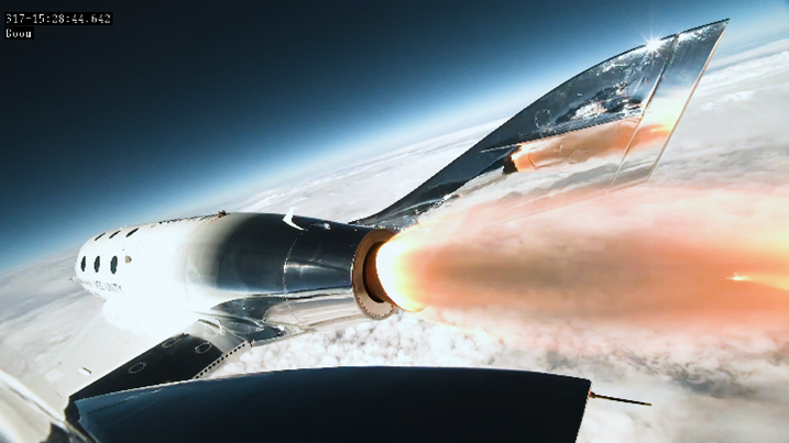 Virgin Galactic’s VSS Unity spaceplane in flight during its recent Galactic 01 mission